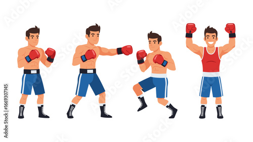 Boxer Poses Action Shots of a Male Boxer in Four Different Poses