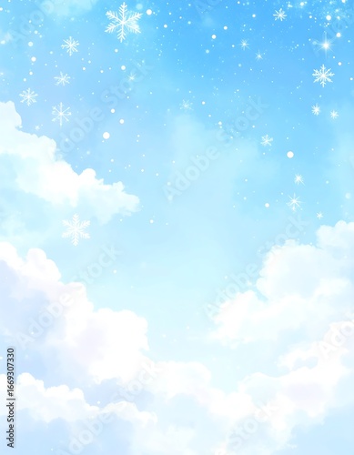 Sky, clouds, snowflakes, winter, background