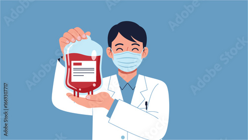 Medical Professional Holding a Blood Bag Illustrating Blood Donation and Healthcare