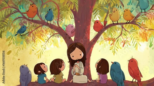 Jesus with Children and Birds