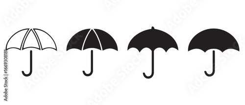 Umbrella Icon Set. Line, Solid, Scalloped & Smooth Variants.
