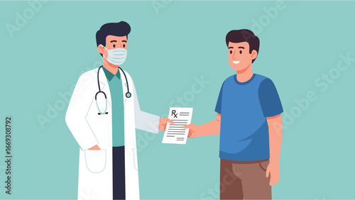 Doctor handing patient medical report illustration