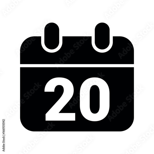 Black calendar icon with the number 20 date twenty