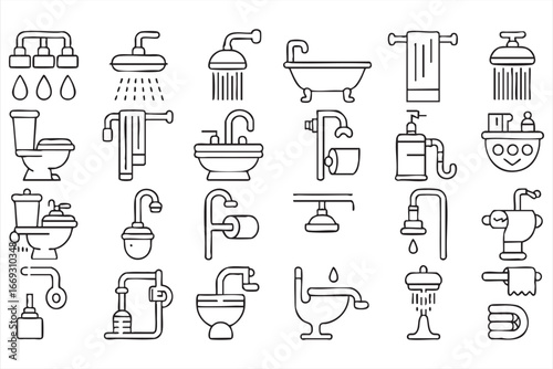 Vector Illustration of Toilets Sinks Bathtubs and Showers