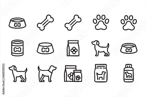 Black and White Pet Nutrition and Dog Accessories Vector Pack