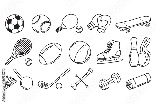 Sports Equipment Vector Icons Set for Fitness and Recreation