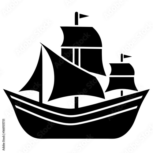Black silhouette of a two masted sailing ship