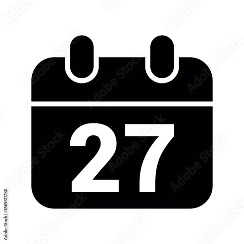 Black calendar icon with number 27 date twenty-seven