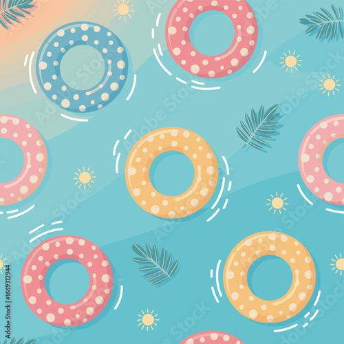 Soft Pastel Seamless Float Rings Pattern Summer Holiday Background Design