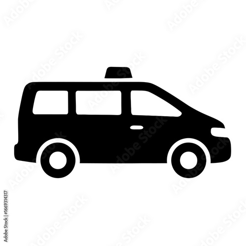 Black Taxi Cab Silhouette on White Background for Transportation and Ride Sharing
