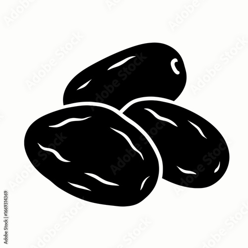 Black Date Fruits Illustration in Simple Monochrome Style for Health and Nutrition Concepts