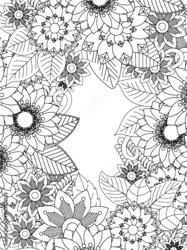 Coloring frame flowers for adults and kids 
