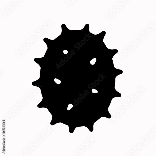 Black Silhouette of a Spiky Virus Particle on White Background