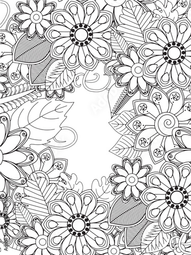 Coloring frame flowers for adults and kids 