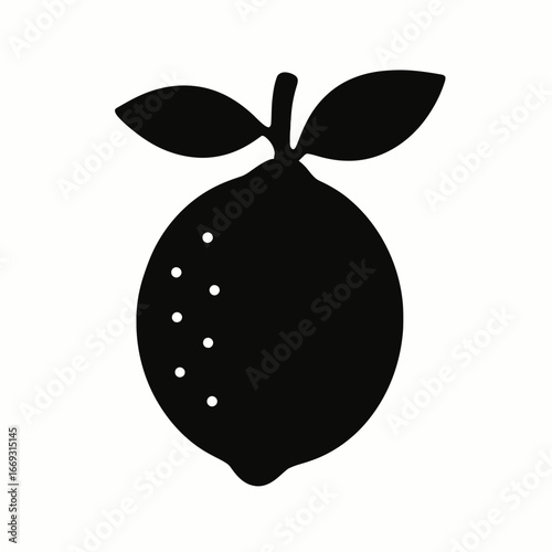 Silhouette Lemon with Leaves on White Background