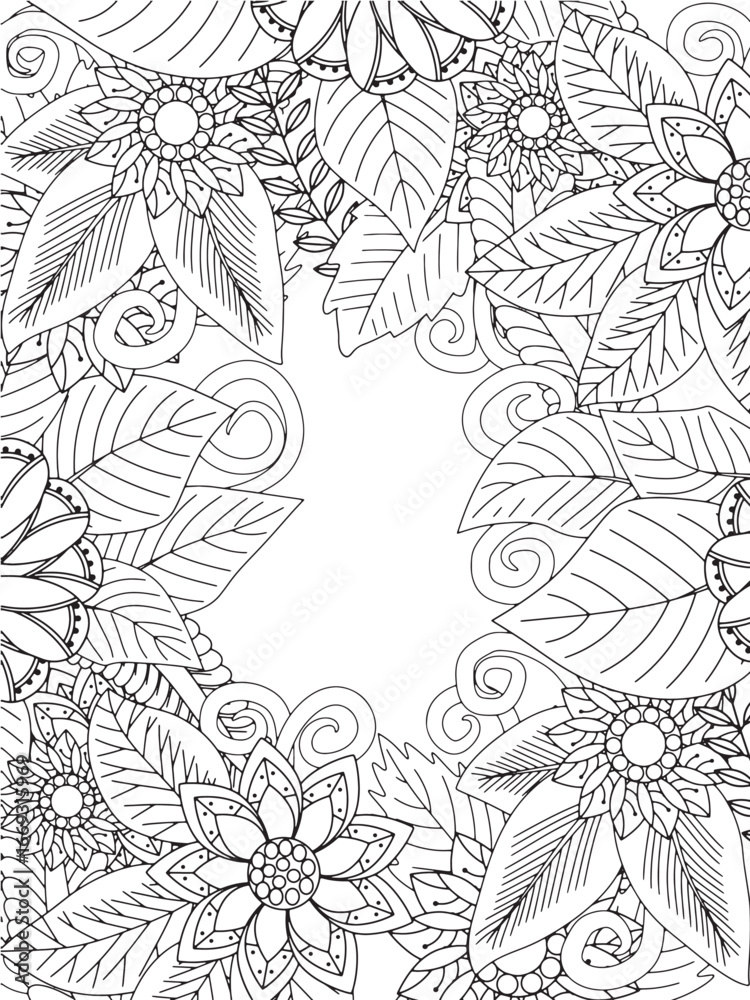 Fototapeta premium Handmade flower doodle coloring pages for adults 