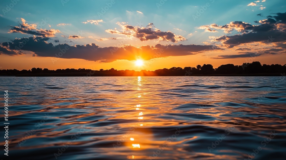 Obraz premium Sunset over a rippling river