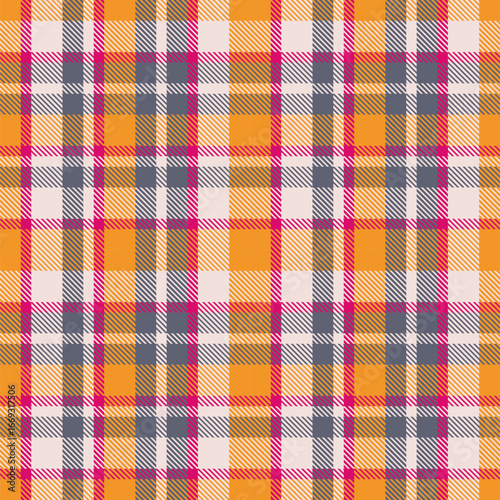 Seamless plaid pattern featuring brightly colored cross-stitched yarns, designed for textiles, delicates, curtains and swaddling.