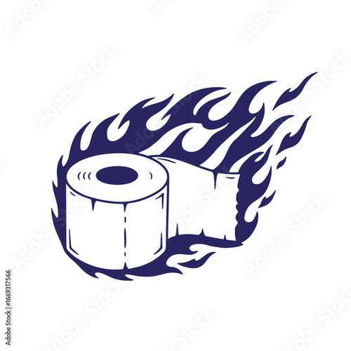 Toilet paper on fire concept illustrating pandemic panic and consumerism issues