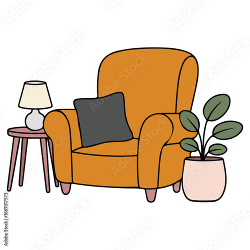 Modern armchair with decorative pillow hygge style vector illustration on white background