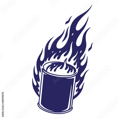 Vector illustration of a burning trash can conceptualizing waste management and disposal