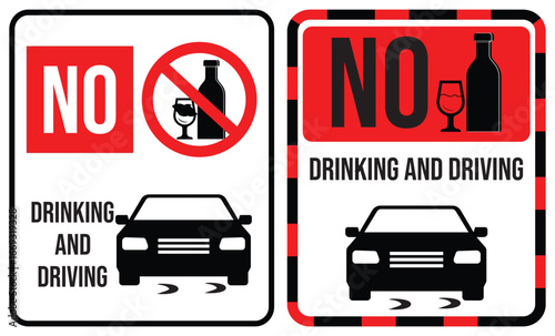 No drinking and driving sticker label. Prohibition symbol, Simple flat design illustration, vector icon.