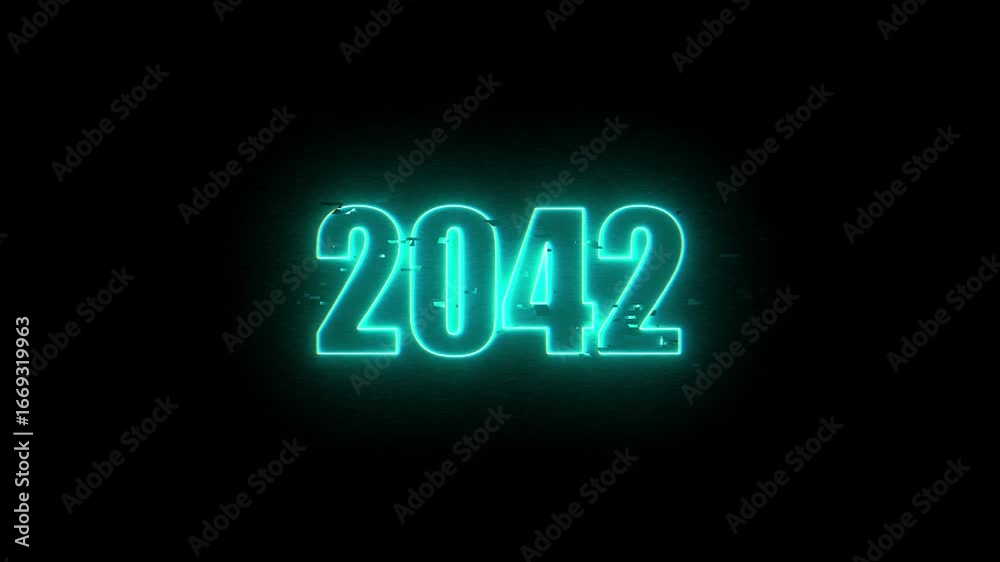 2042Neon Sign, Vibrant Blue Glow Against Dark Jahreswechsel, Schrift mit Neonschein 4k video Background animation
