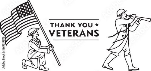 Police officers and soldiers saluting in uniform silhouette