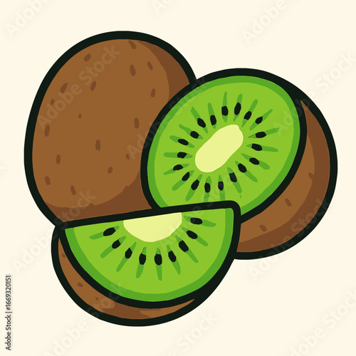 Simple Handdrawn Fresh Kiwi Fruit Tropical Food Illustration
