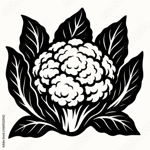 black and white cauliflower vegetable design clip art preview