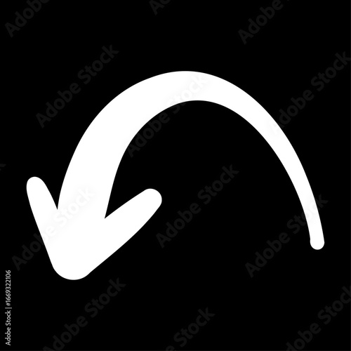 手描きのスムーズな白いペンの矢印。抑揚のあるダイナミックなシルエット。ベクター。背景透過。急カーブ。山なり。