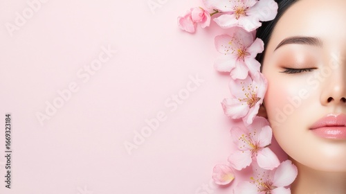 Woman face with flowers gentle beauty portrait