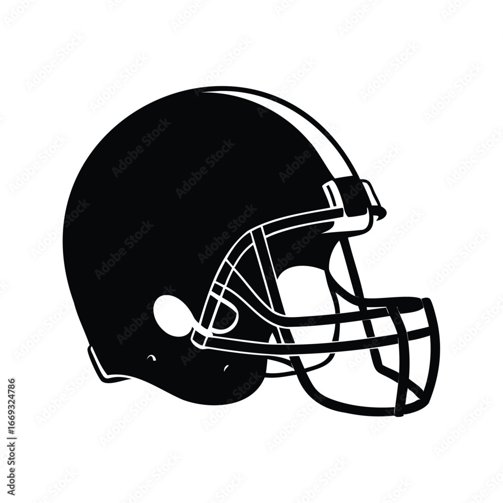 Fototapeta premium Illustration of a black and white American football helmet on white background, football helmetsilhouette vector illustration