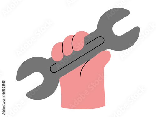 A hand firmly grips a robust wrench, poised for action, with a focus on the tools and the concept of maintenance.