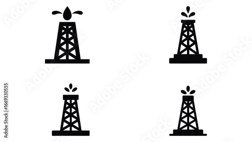 Oil tower icon set in black silhouette graphic design
