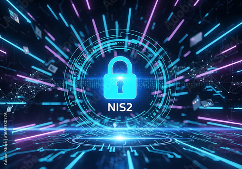 Wallpaper Mural Digital security concept illustration with glowing padlock representing nis2 cybersecurity regulation Torontodigital.ca