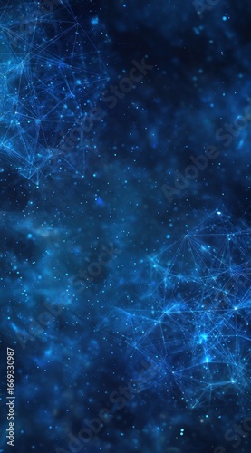 A dreamy space-like backdrop with interconnected lines and bright spots against deep blues and blacks, suggesting a network or constellation