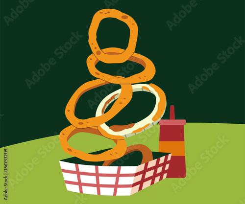 A tantalizing image of a stack of golden-brown onion rings ready to be devoured. The presentation adds visual interest, hinting at flavors and textures.