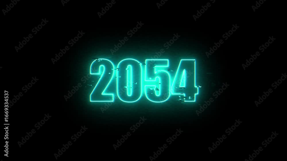 2054Neon Sign, Vibrant Blue Glow Against Dark Jahreswechsel, Schrift mit Neonschein 4k video Background animation