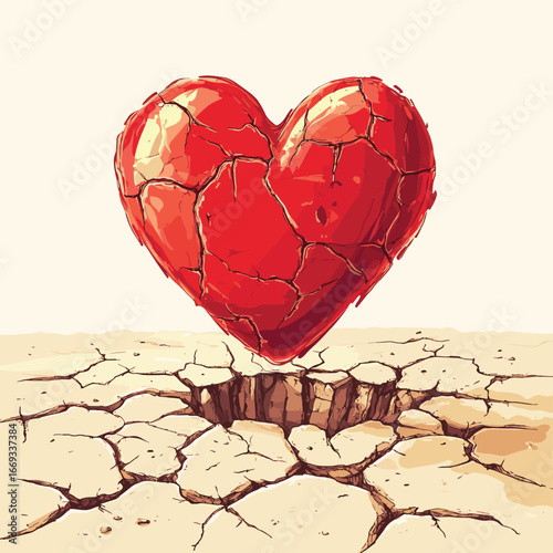 Red heart on cracked earth symbolizing love and hope in hardship