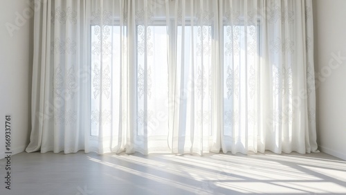 Bright room with sheer white curtains and sunlight