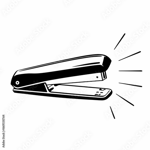 Vector art of black and white illustration of a stapler, a common office tool for fastening papers together, isolated on a