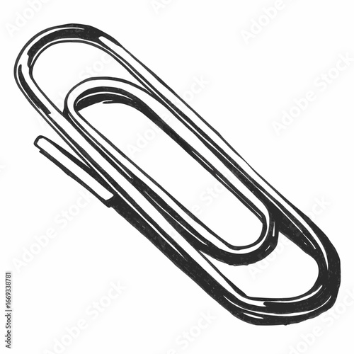 Vector art of a classic metal paperclip, a common office supply used for fastening papers together, isolated on a