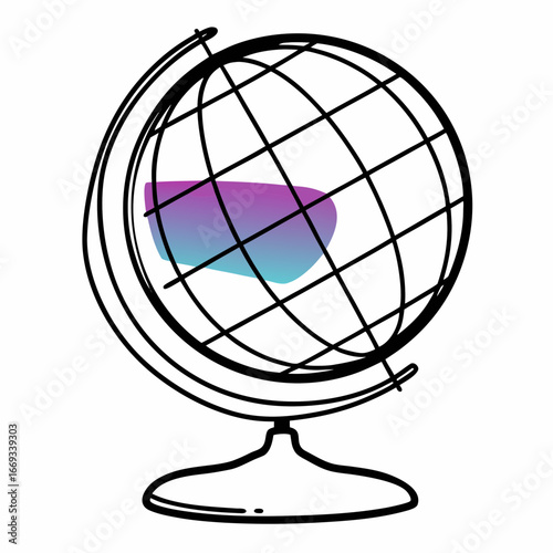 Vector art of a stylized illustration of a globe with a colorful, abstract shape representing a continent or ocean, set against a clean