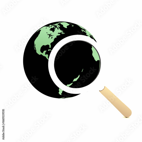 Vector art of magnifying glass over the earth, symbolizing global search, discovery, and exploration