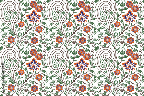 seamless floral pattern in damask style motifs suitable for wallpaper, textile, tile, cloth and fabric design isolated illustration vector archive EPS file.