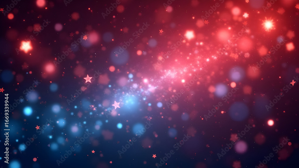 Naklejka premium Abstract Red and Blue Stars and Bokeh Background for festive Celebrations
