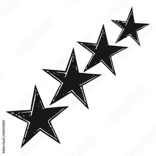 Vector art of four black stars in a diagonal line, , representing success, achievement, and excellence