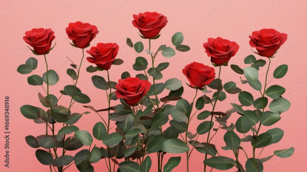 Naklejka premium Red roses and eucalyptus arrangement