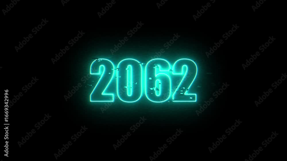2062Neon Sign, Vibrant Blue Glow Against Dark Jahreswechsel, Schrift mit Neonschein 4k video Background animation